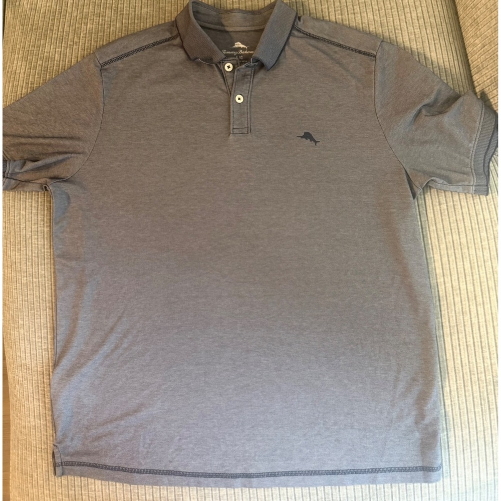 Tommy Bahama Mens Emfielder Polo Shirt Blue Heather Supima Cotton Blend Large